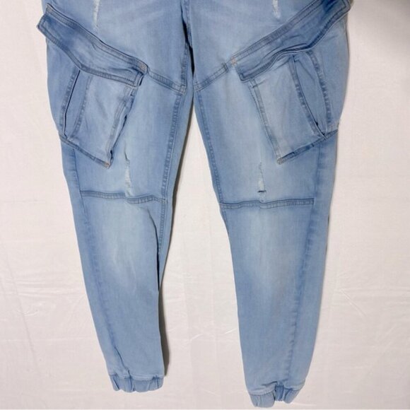 DNM Works Light Wash Denim Elastic Waist Cargo Joggers 30 - Picture 12 of 16